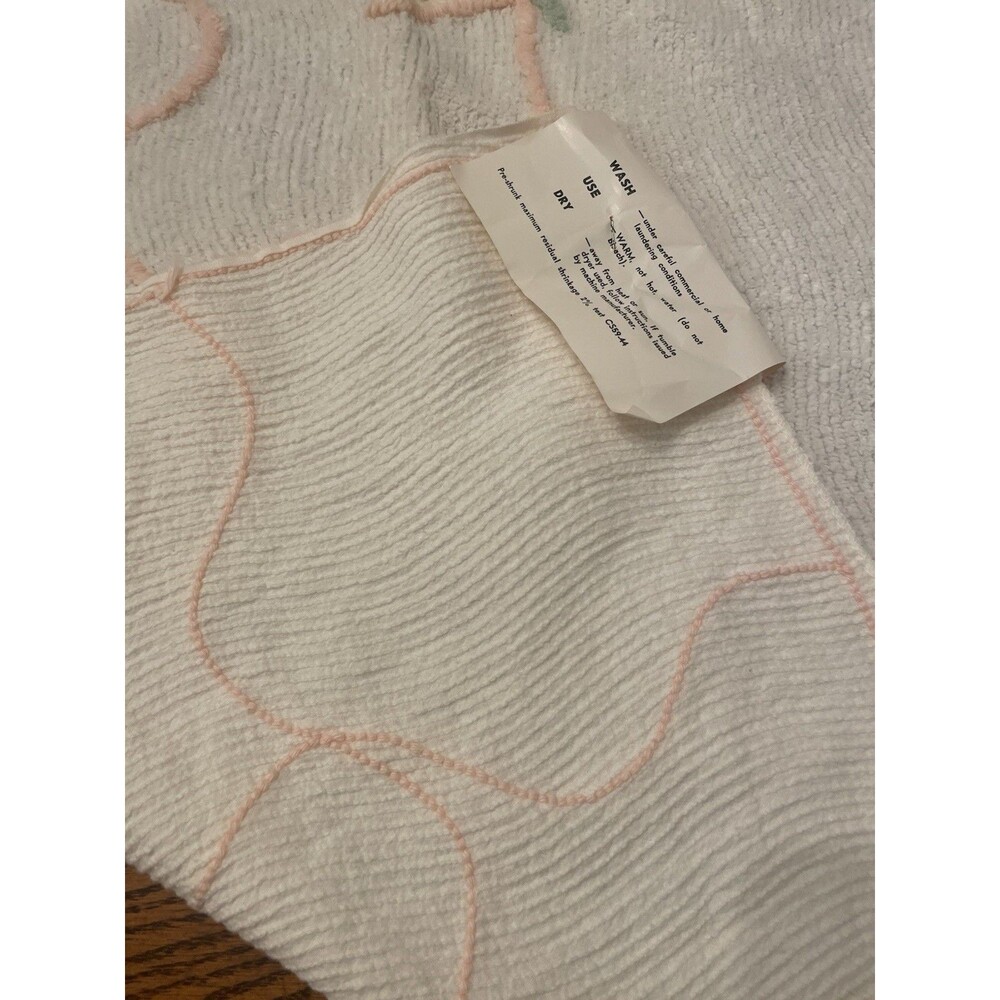 Vtg Chenille Baby Blanket Pink Kitty Blue Bibs 42” X 65” New Crib Spread - Picture 7 of 10